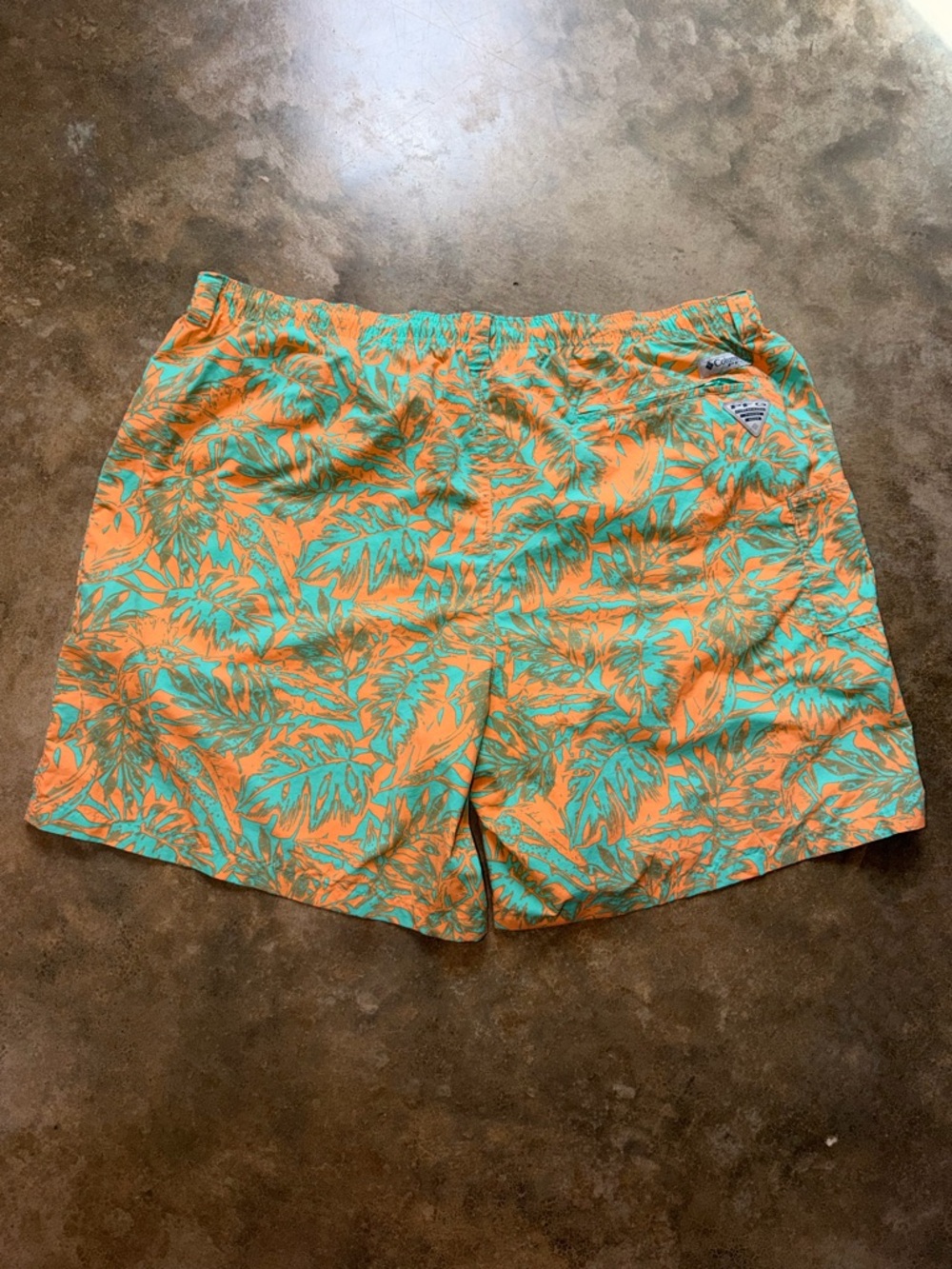 Columbia PFG Tropical Print Swim Trunks Men’s 2XL Orange Teal Beach Shorts - Picture 2 of 11